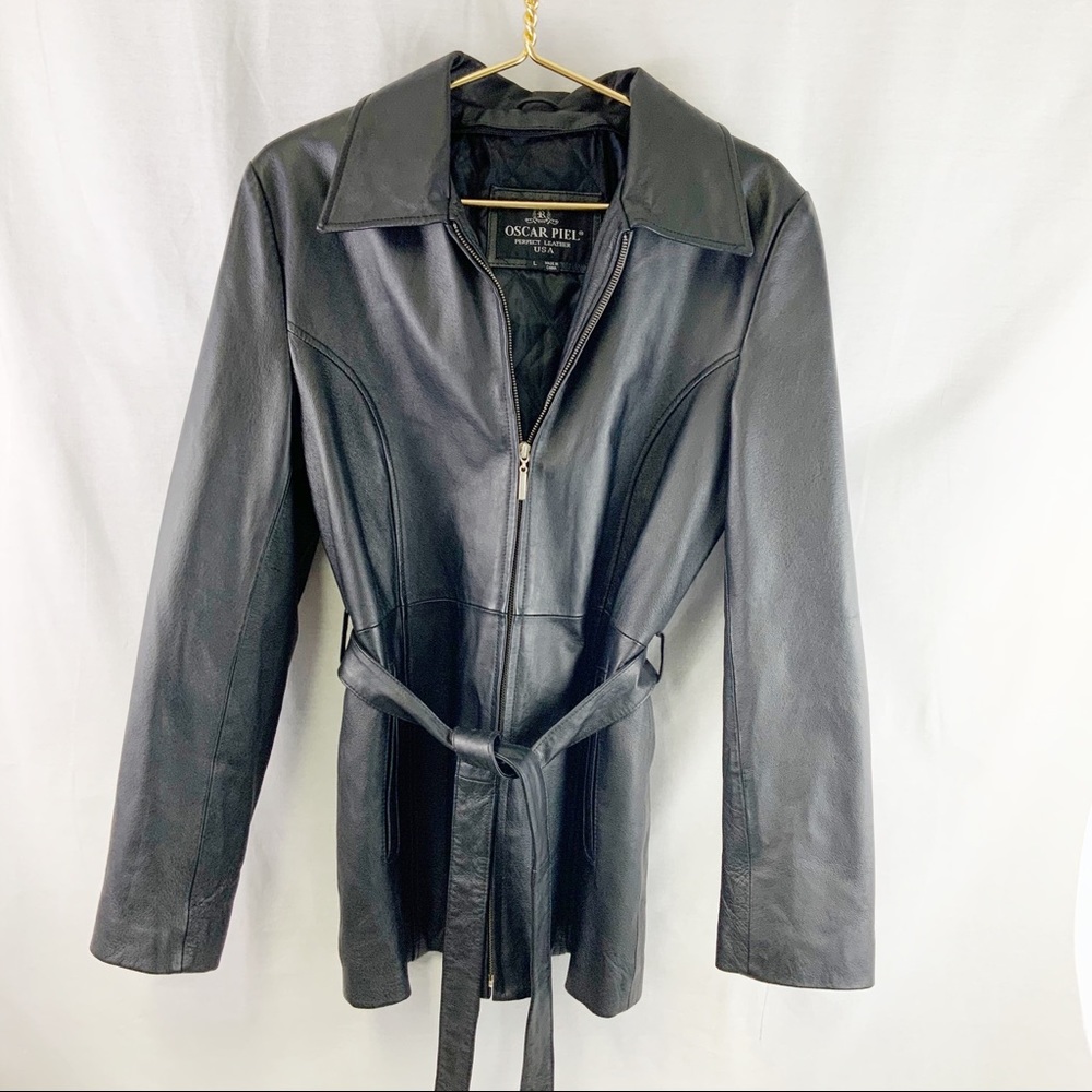 Oscar Piel Black Leather Jacket Nice Condition